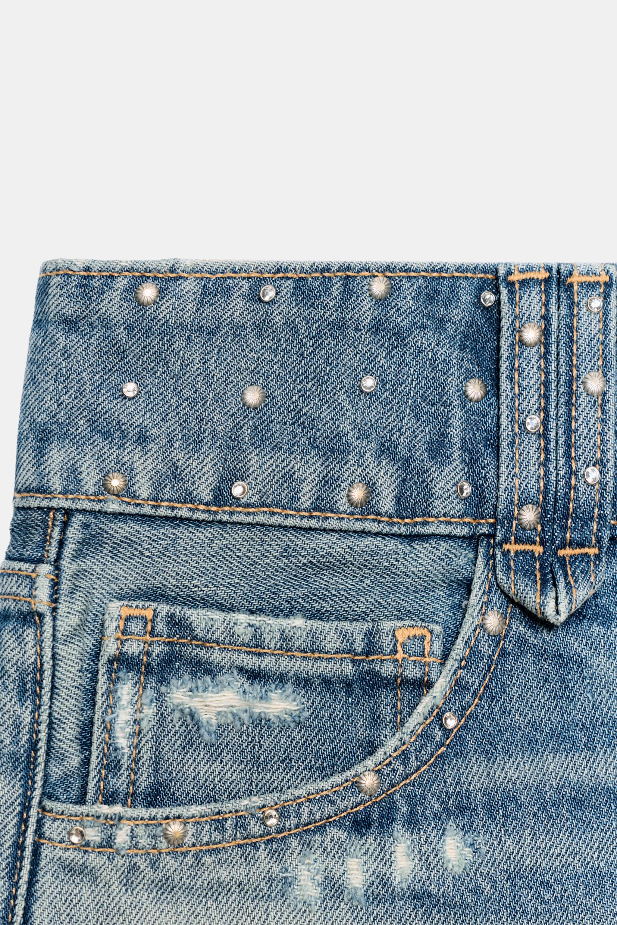 STUDDED TRF MINI DENIM SHORTS